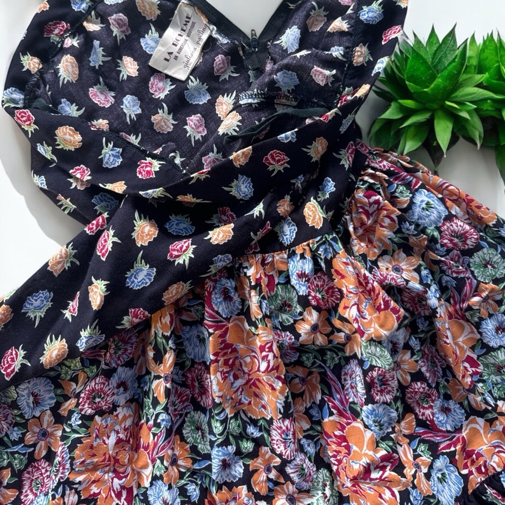 VINTAGE La Boheme Womens Skirt Black with Colorful Flowers Size Small